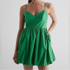 Express Green Pleated Mini Dress Spaghetti Strap